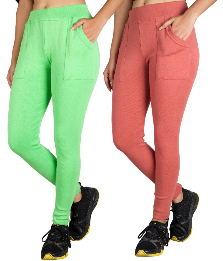     			KARARO JEGGINGS - Cotton Blend Skinny Fit Fluorescent Green Women's Jeggings ( Pack of 2 )