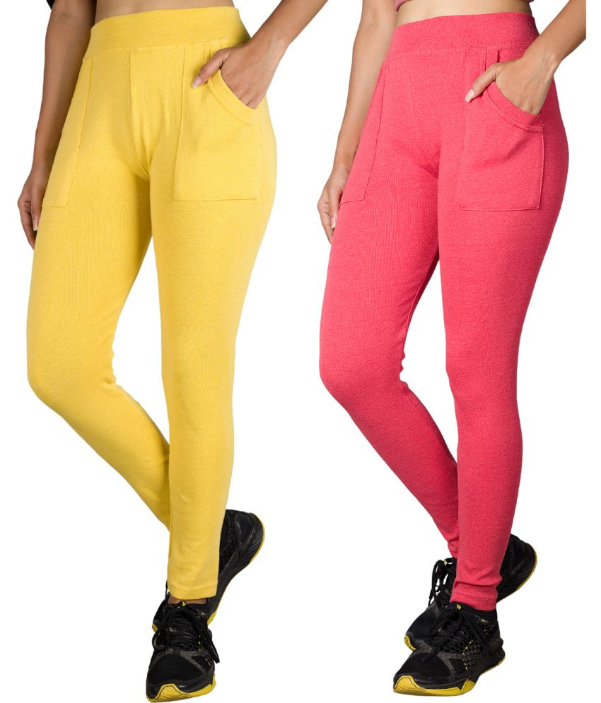     			KARARO JEGGINGS - Cotton Blend Skinny Fit Yellow Women's Jeggings ( Pack of 2 )