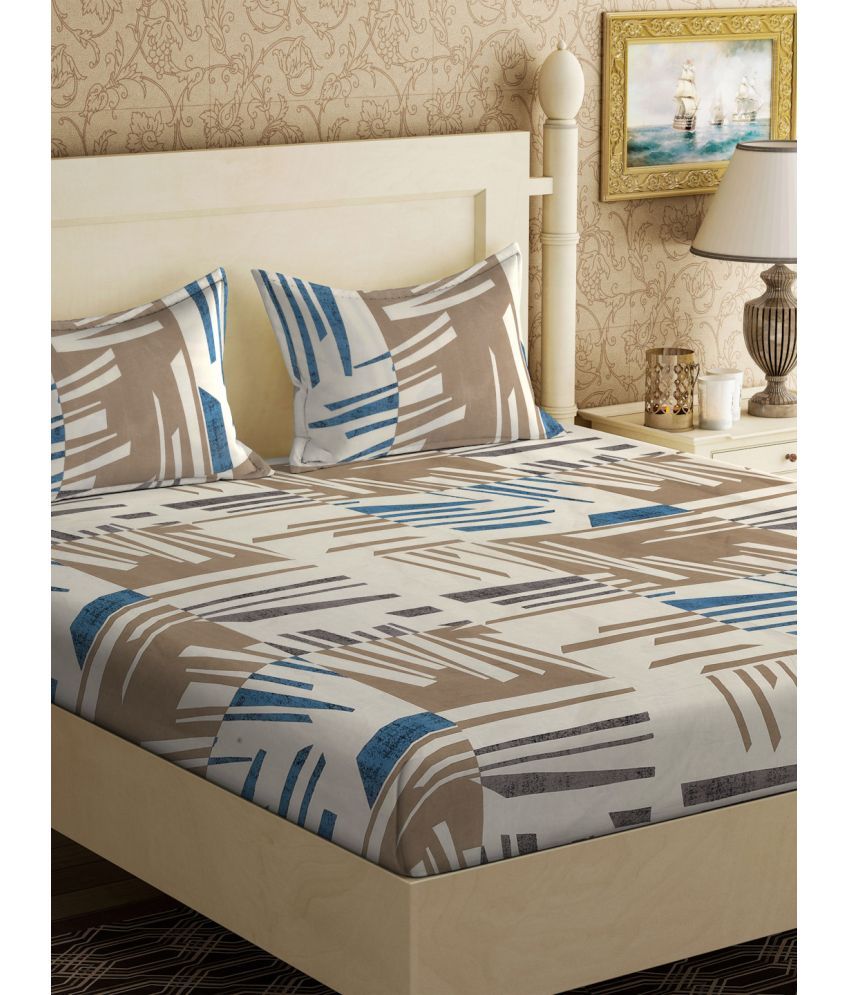     			Klotthe Poly Cotton Abstract 1 Double Bedsheet with 2 Pillow Covers - Multicolor