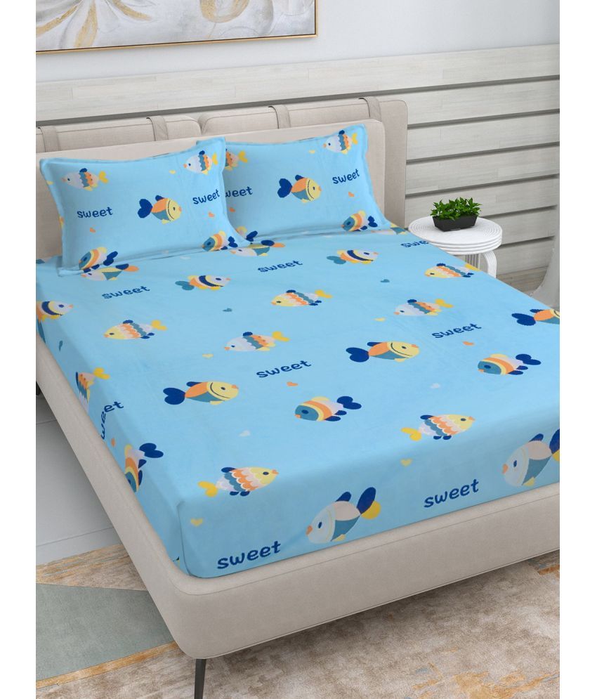     			Klotthe Poly Cotton Animal 1 Double Bedsheet with 2 Pillow Covers - Sky Blue