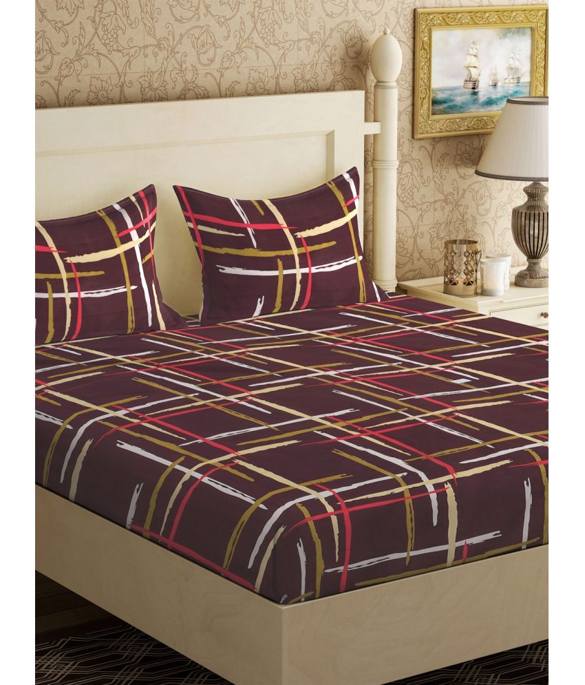     			Klotthe Poly Cotton Geometric 1 Double Bedsheet with 2 Pillow Covers - Brown