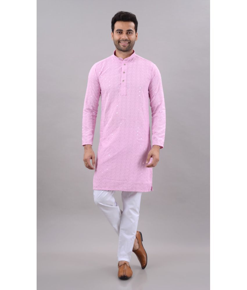     			MOUDLIN Pink Cotton Blend Regular Fit Men's Kurta Pyjama Set ( Pack of 1 )