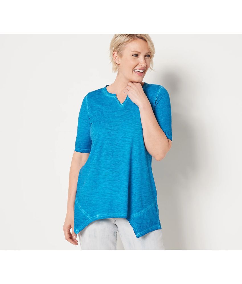     			Mishey Blue Cotton Women's Asymmetrical Top ( Pack of 1 )