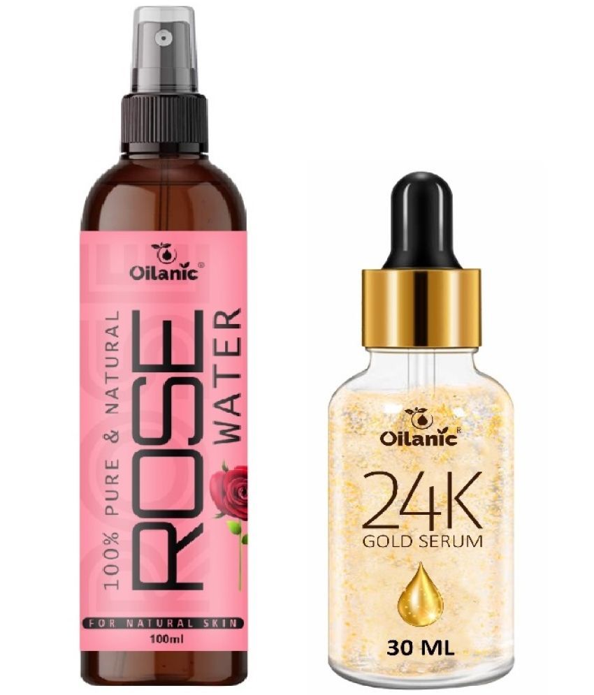     			Rose Water for Refreshing, Hydrating Skin 100ml & 24K Gold Serum for Remove Dark Spots 30ml Combo of 2 Items