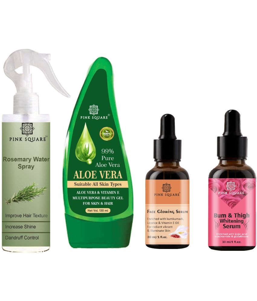     			Rosemary Water Hair Spray 100ml, Multipurpose Aloe vera Gel 130ml, Face Glowing Serum 30ml & Bum and Thigh Whitening 30ml Combo of 4