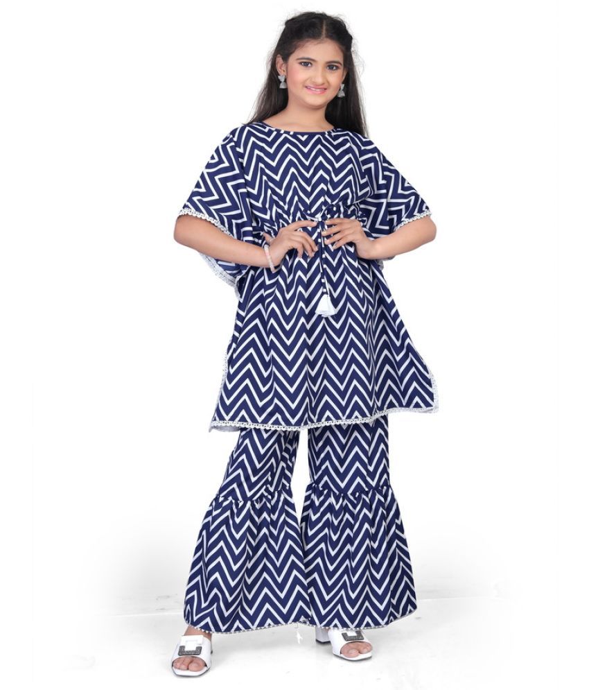     			SELVIFAB Blue Crepe Girls Kurta and Sharara Set ( Pack of 1 )