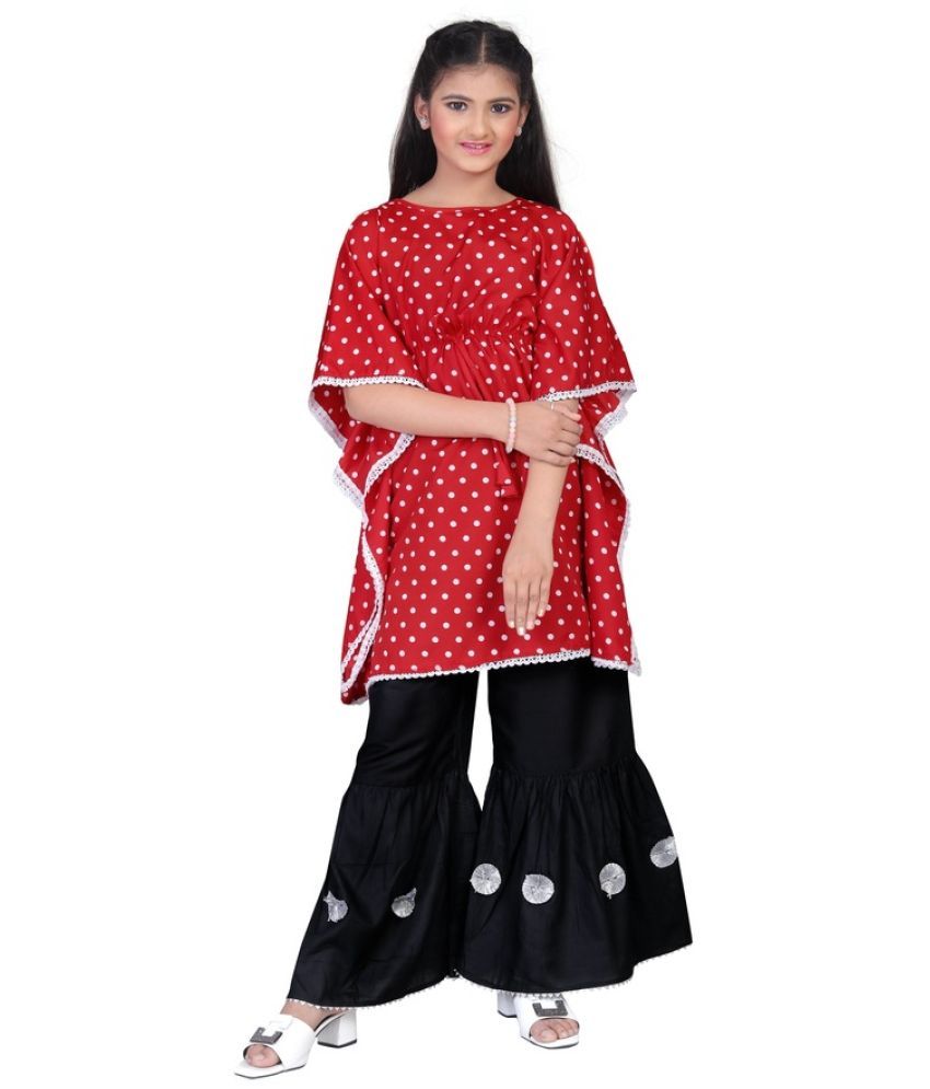     			SELVIFAB Red Crepe Girls Kurta and Sharara Set ( Pack of 1 )