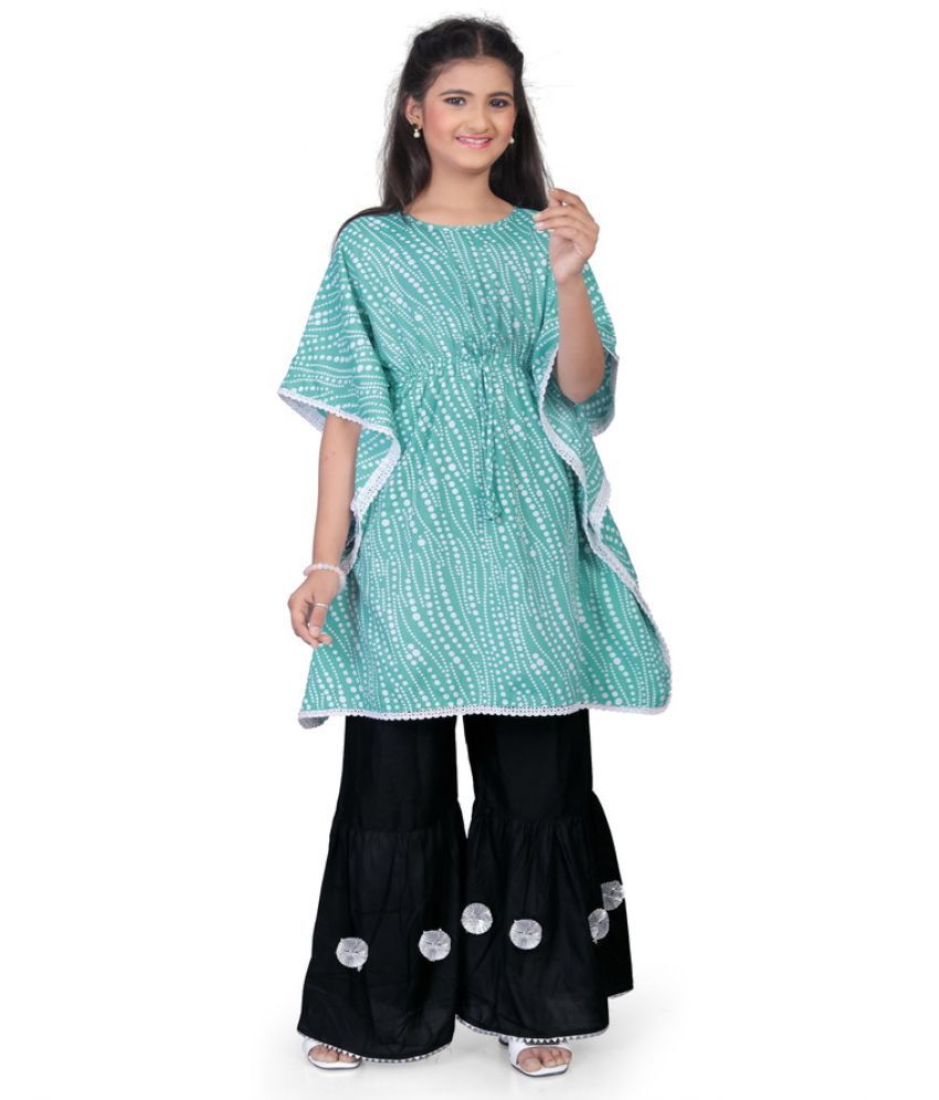     			SELVIFAB Teal Crepe Girls Kurta and Sharara Set ( Pack of 1 )