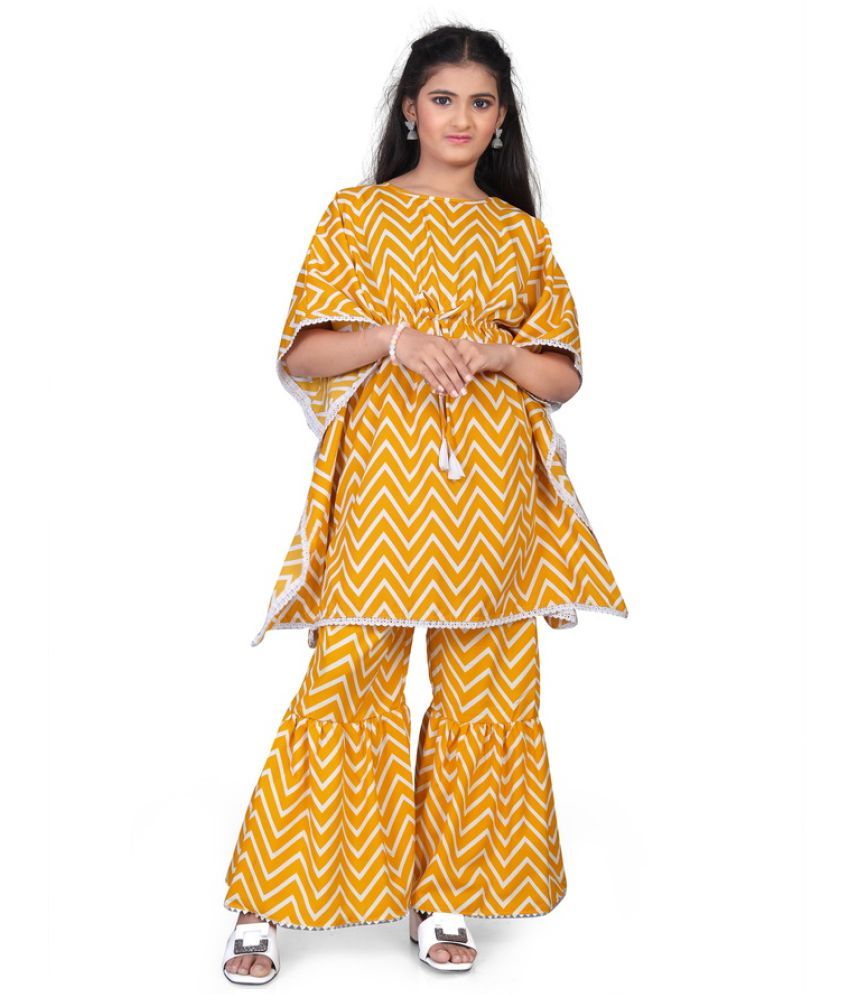     			SELVIFAB Yellow Crepe Girls Kurta and Sharara Set ( Pack of 1 )