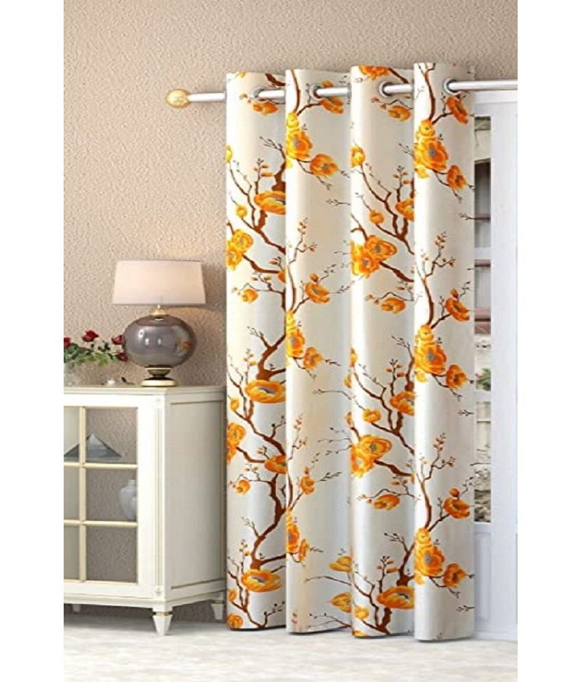     			SWIZIER Floral Room Darkening Eyelet Curtain 7 ft ( Pack of 1 ) - Orange