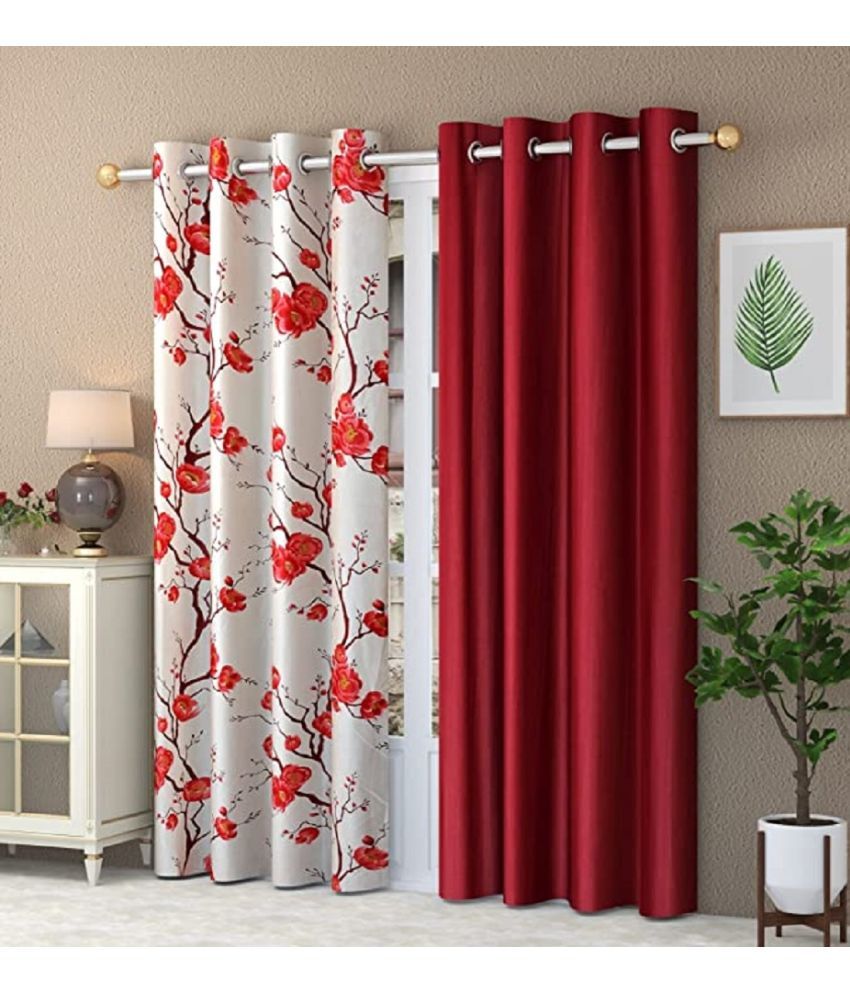     			SWIZIER Floral Room Darkening Eyelet Curtain 5 ft ( Pack of 2 ) - Maroon