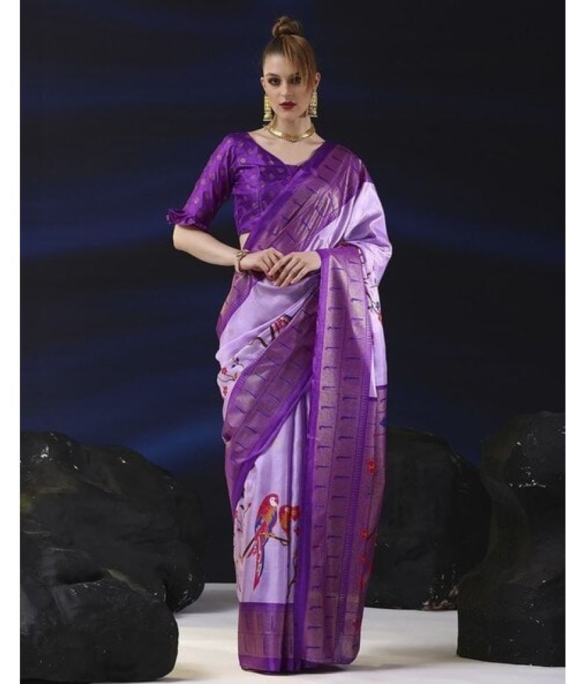     			Sanjana Silks Silk Blend Printed Saree With Blouse Piece - Purple ( Pack of 1 )