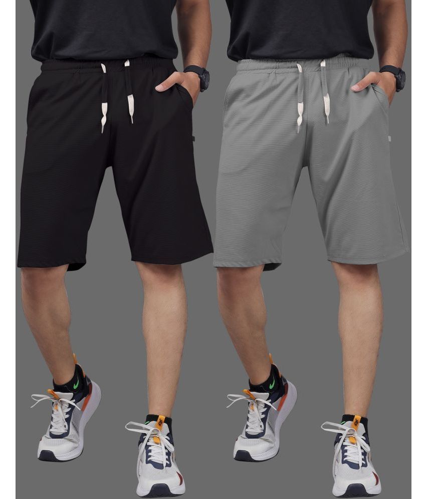     			Septem Grey Melange Cotton Blend Men's Gym Shorts ( Pack of 2 )