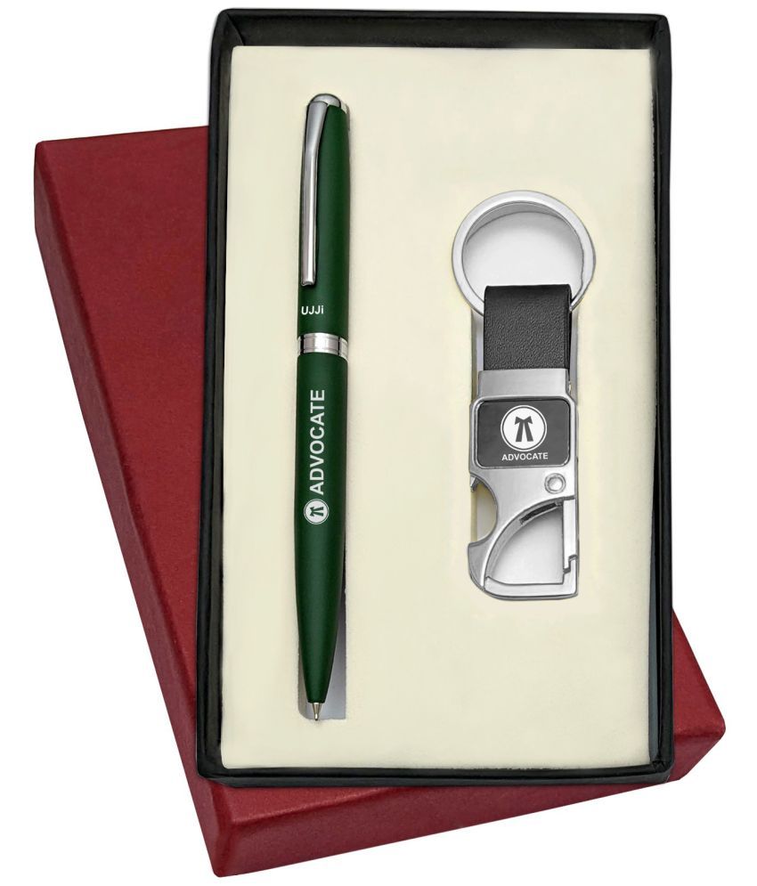     			UJJi Advocate Logo Matte Green Pen with Bottle Opener Hook Keychain Pen Gift Set