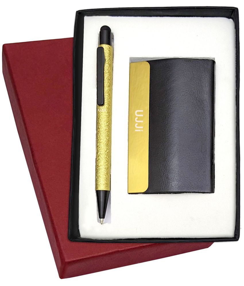     			UJJi Golden Textured Design Stylus Pen with Card Holder Pen Gift Set