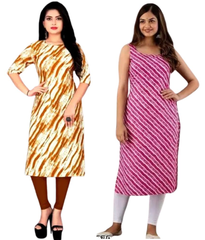     			VACHHARAJ GROUP Crepe Printed A-line Women's Kurti - Pink,Yellow ( Pack of 2 )