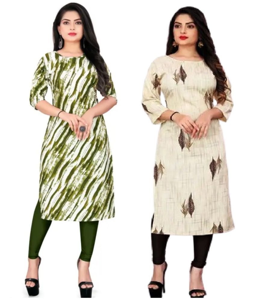     			VACHHARAJ GROUP Crepe Printed Straight Women's Kurti - Grey,Green ( Pack of 2 )