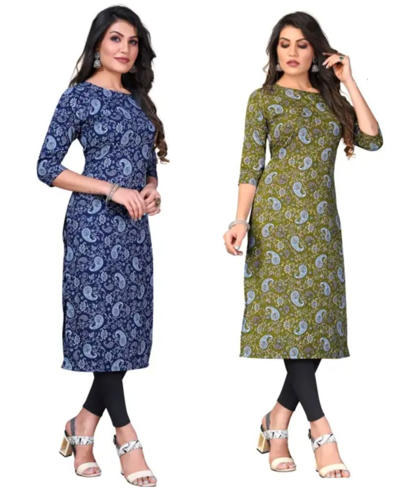     			VACHHARAJ GROUP Crepe Printed Straight Women's Kurti - Blue,Green ( Pack of 2 )