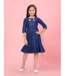 Aarika Denim Fit And Flare Dress For Girls ( Pack of 1 , Navy Blue )