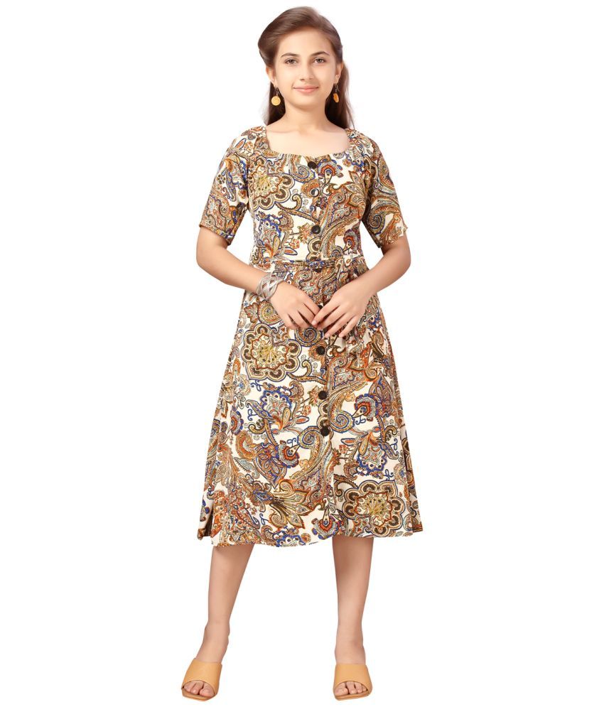     			Aarika Beige Cotton Girls A-line Dress ( Pack of 1 )