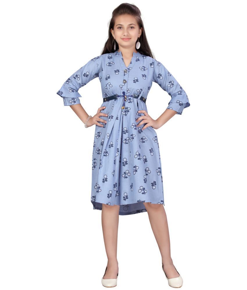     			Aarika Blue Cotton Girls A-line Dress ( Pack of 1 )