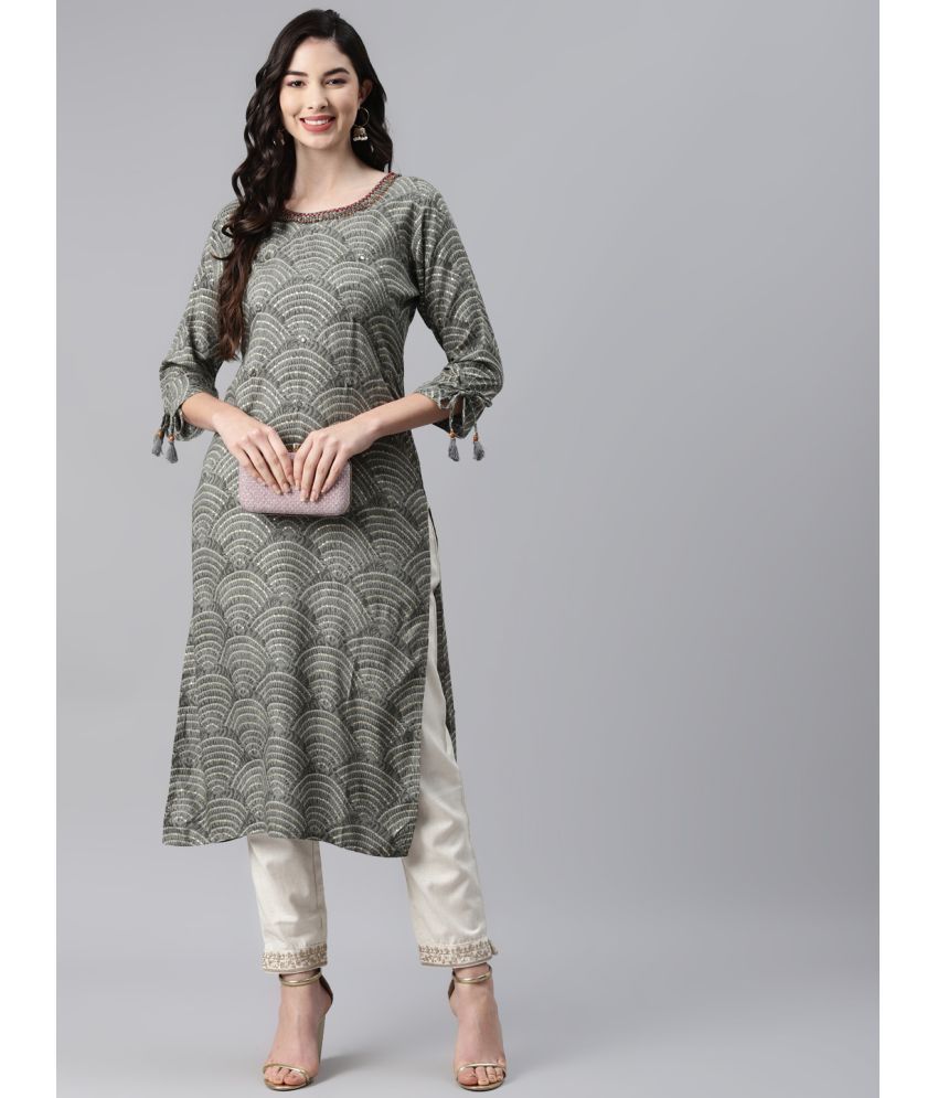     			Aarika Cotton Printed Straight Women's Kurti - Grey ( Pack of 1 )