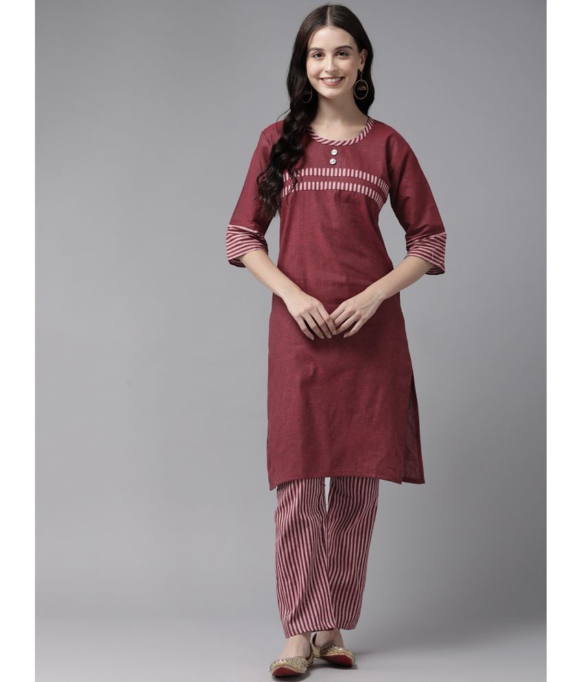     			Aarika Cotton Striped Kurti With Pants Women's Stitched Salwar Suit - Maroon ( Pack of 1 )