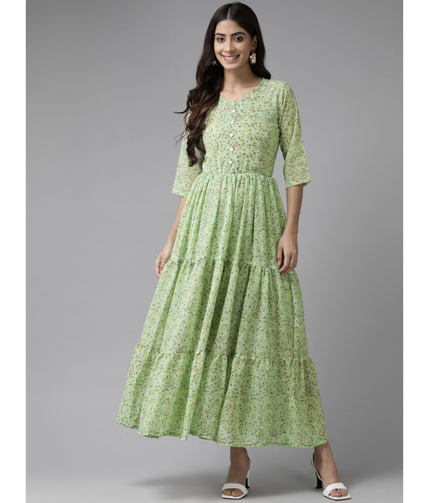     			Aarika Georgette Printed Full Length Women's Fit & Flare Dress - Green ( Pack of 1 )