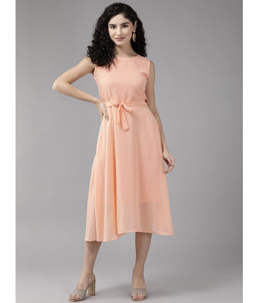     			Aarika Georgette Solid Midi Women's A-line Dress - Peach ( Pack of 1 )