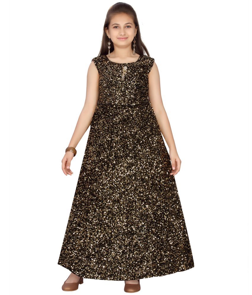     			Aarika Gold Velvet Girls Fit And Flare Dress ( Pack of 1 )