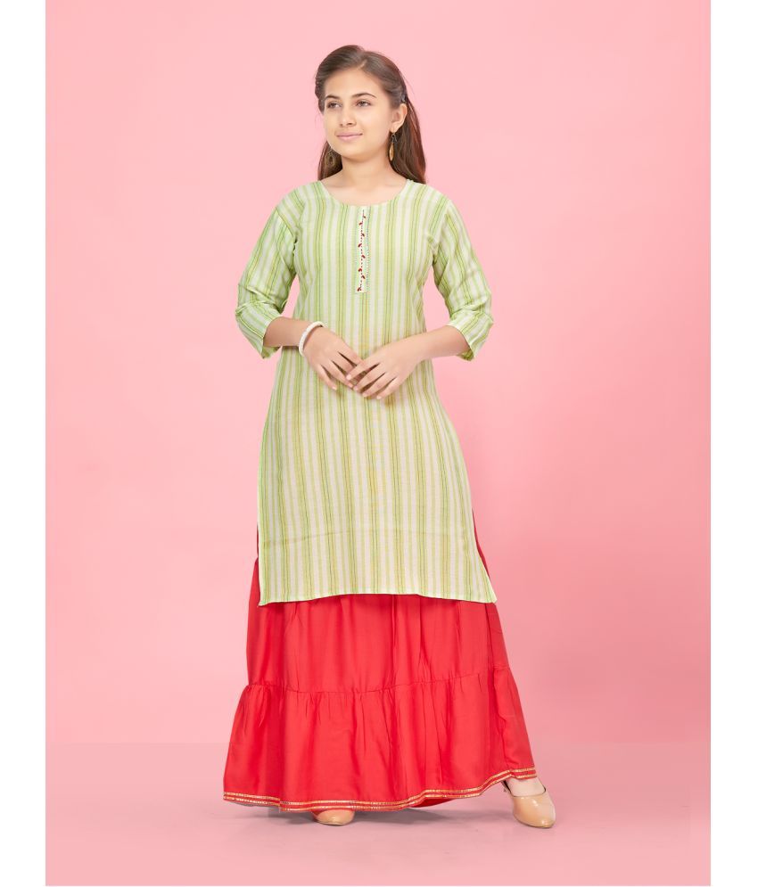     			Aarika Green Cotton Girls Kurti ( Pack of 1 )