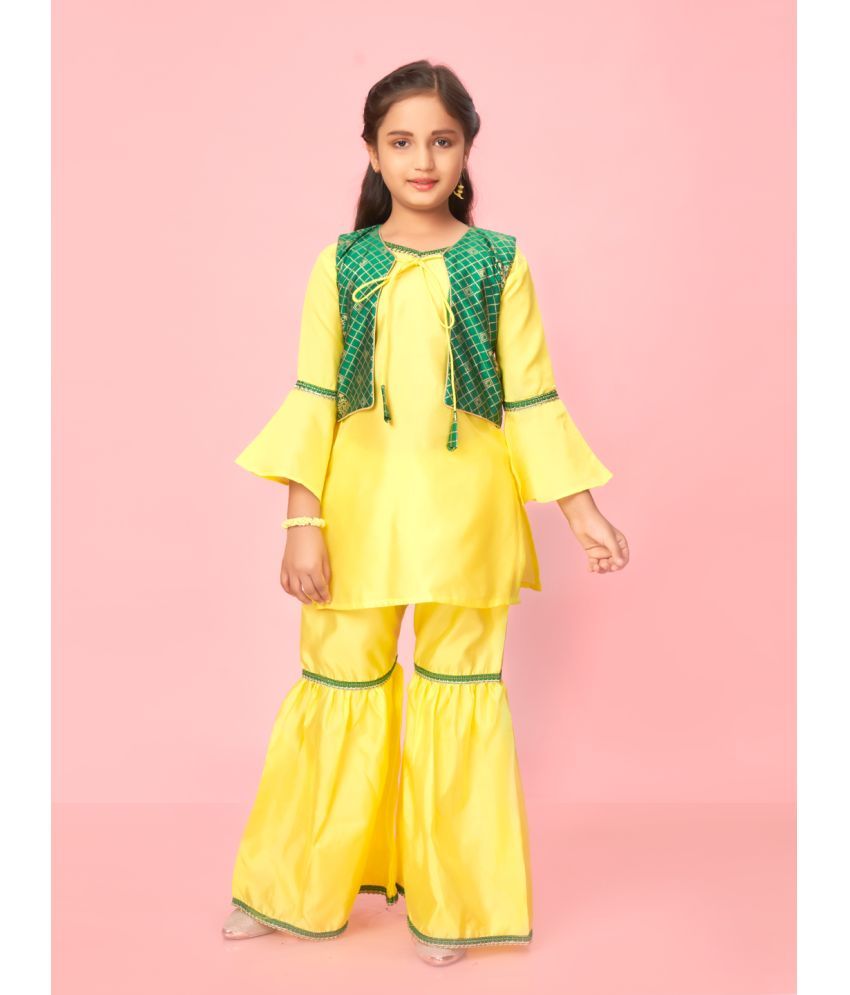     			Aarika Green Silk Girls Kurta and Sharara Set ( Pack of 1 )