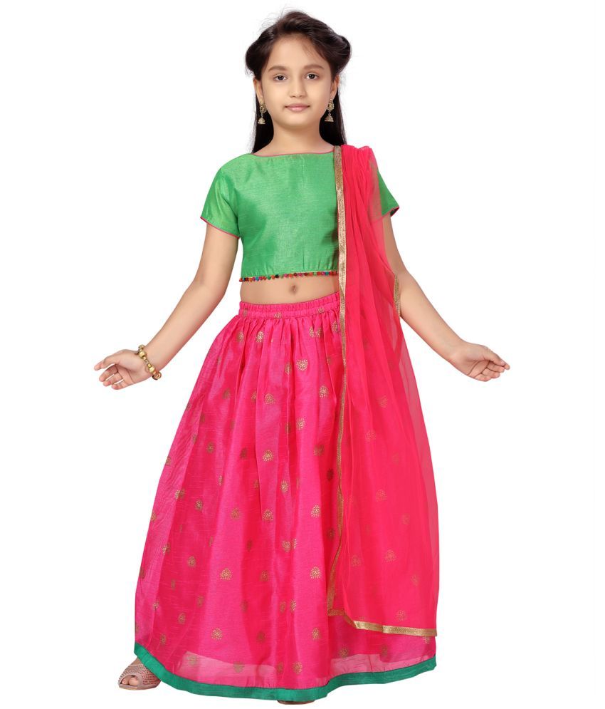     			Aarika Green Silk Girls Lehenga Choli Set ( Pack of 1 )