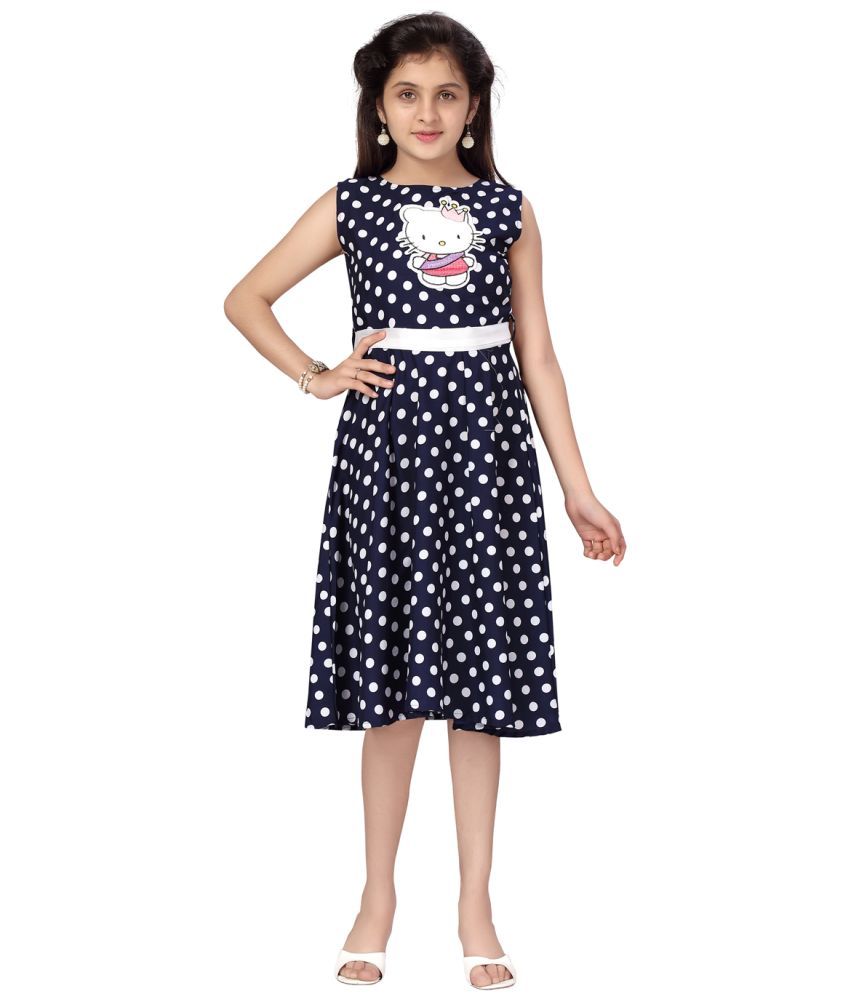     			Aarika Navy Blue Cotton Blend Girls A-line Dress ( Pack of 1 )