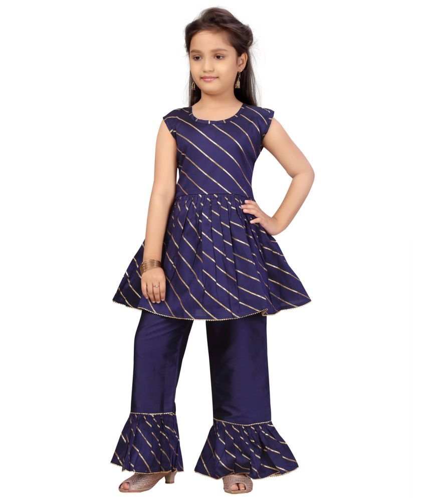     			Aarika Navy Blue Cotton Girls Kurta and Sharara Set ( Pack of 1 )