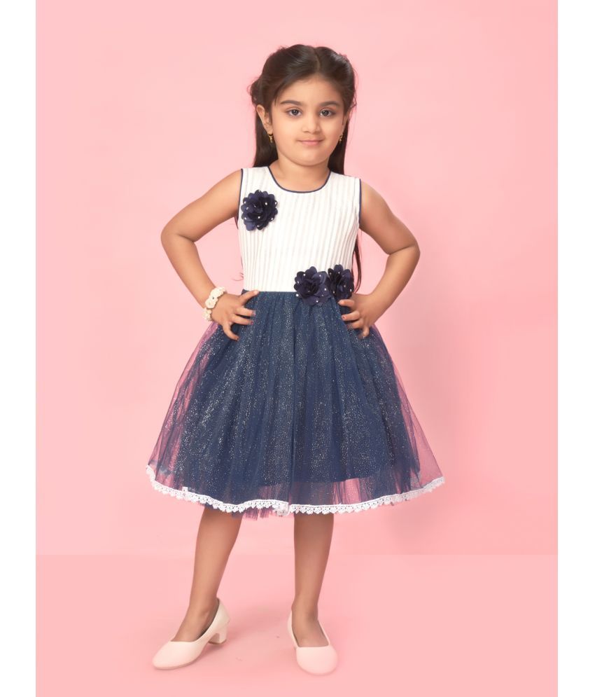     			Aarika Navy Blue Net Girls Fit And Flare Dress ( Pack of 1 )