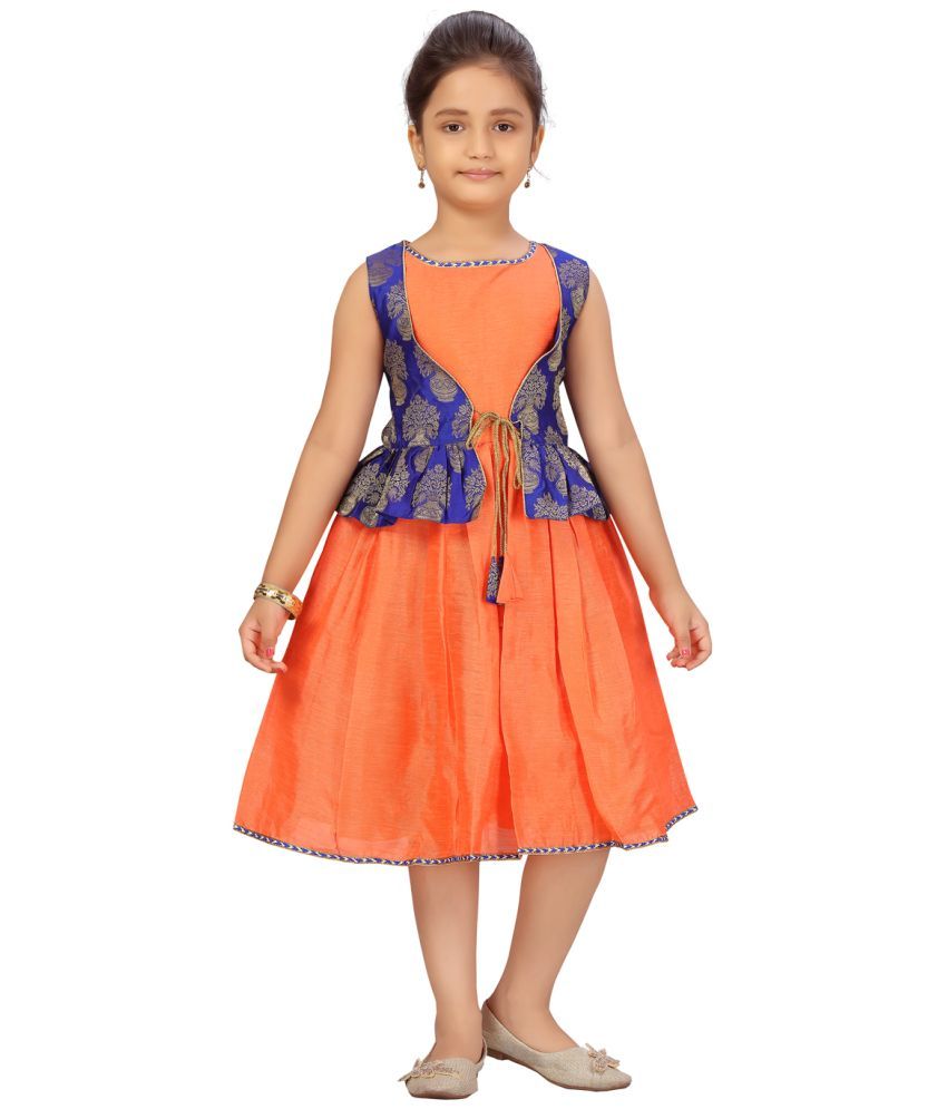     			Aarika Orange Silk Girls Fit And Flare Dress ( Pack of 1 )