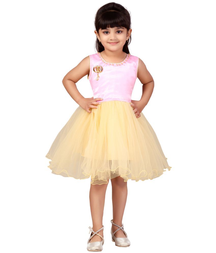     			Aarika Pink Net Girls Fit And Flare Dress ( Pack of 1 )