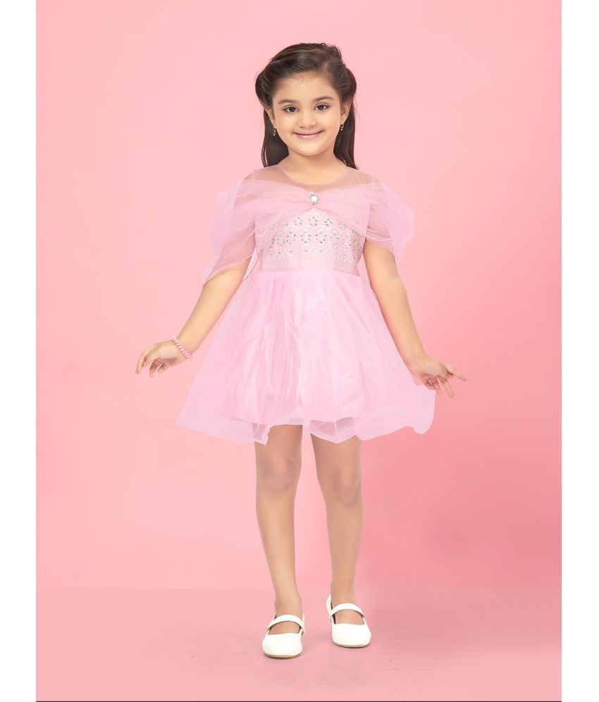     			Aarika Pink Net Girls Fit And Flare Dress ( Pack of 1 )