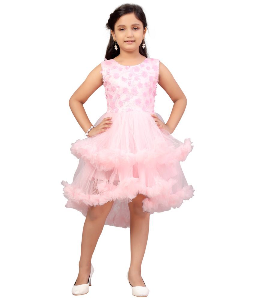     			Aarika Polyester Fit And Flare Dress For Girls ( Pack of 1 , Pink )