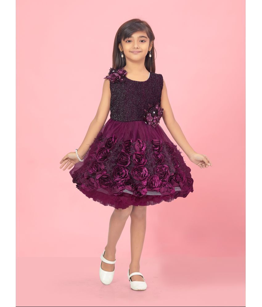     			Aarika Purple Net Girls Fit And Flare Dress ( Pack of 1 )