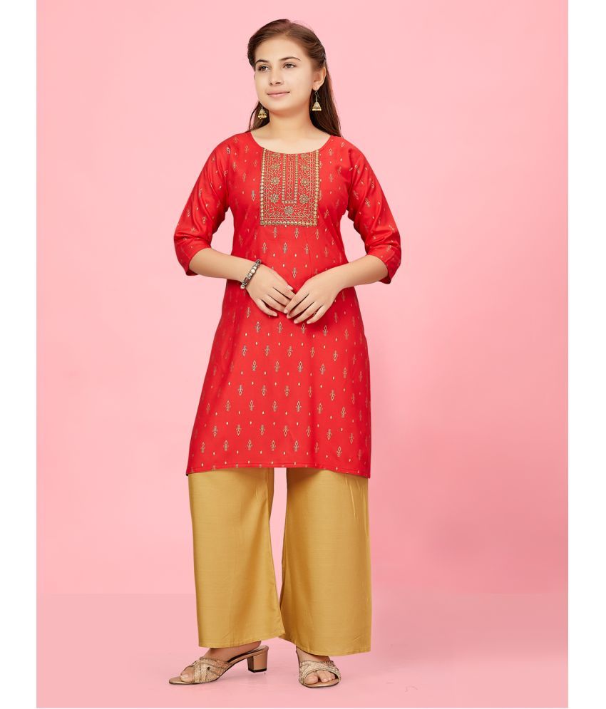     			Aarika Red Cotton Girls Kurti ( Pack of 1 )