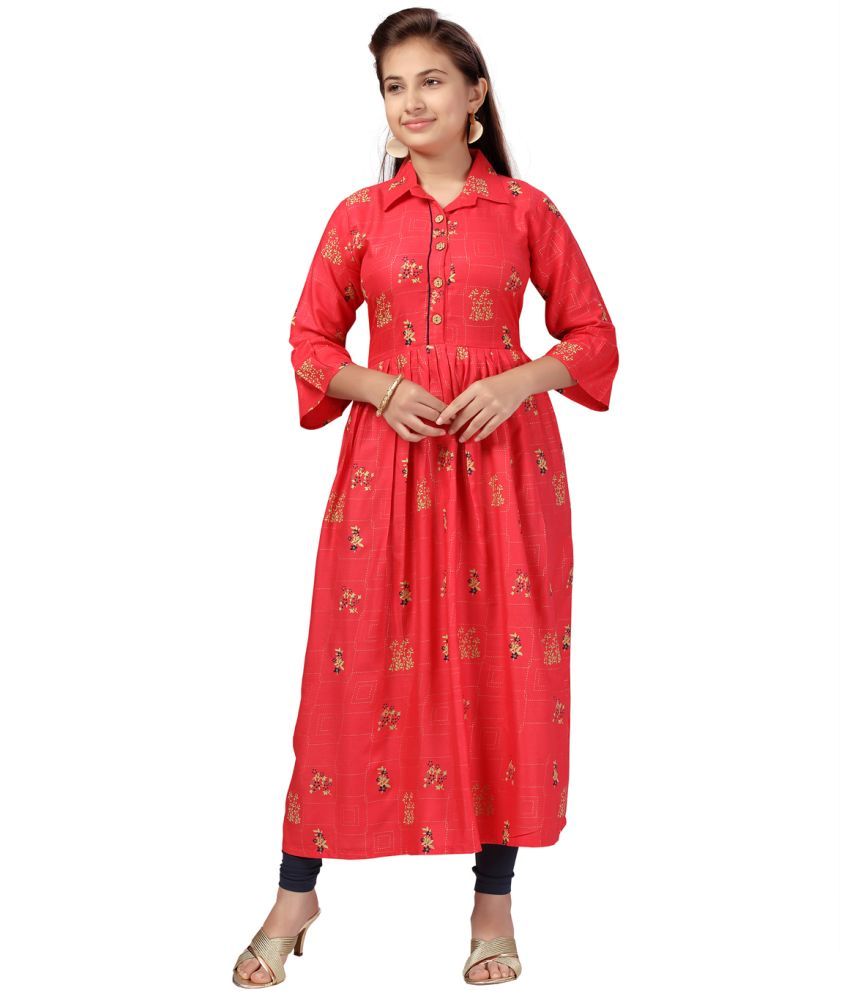     			Aarika Red Cotton Girls Kurti ( Pack of 1 )