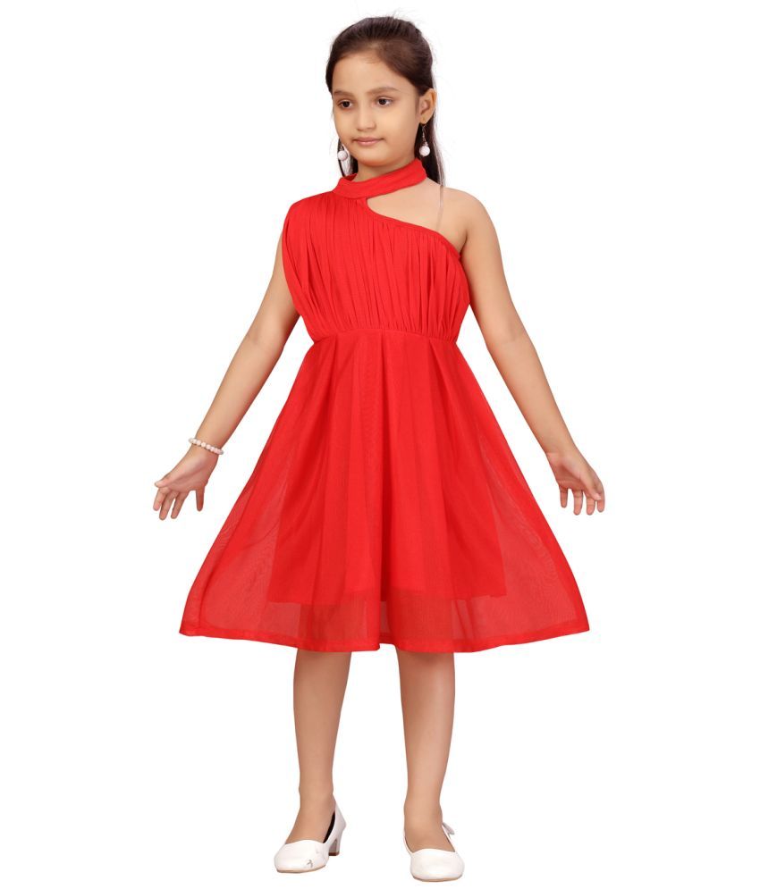     			Aarika Red Net Girls Fit And Flare Dress ( Pack of 1 )