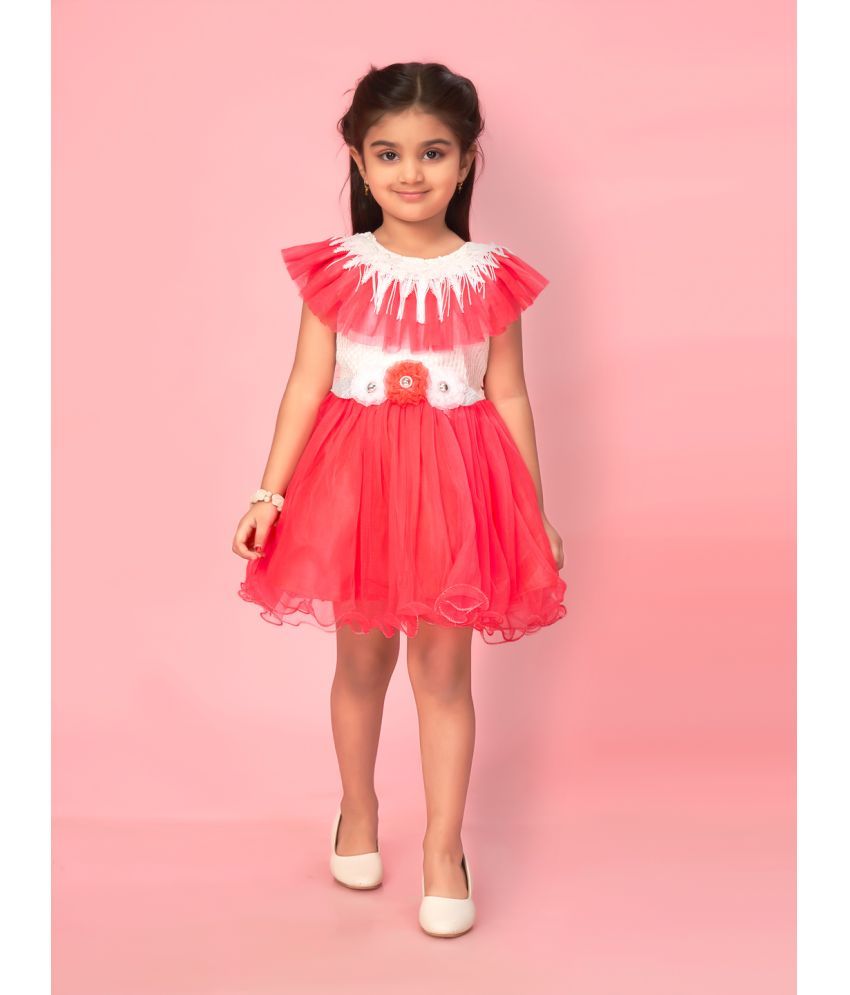     			Aarika Net Fit And Flare Dress For Girls ( Pack of 1 , Red )