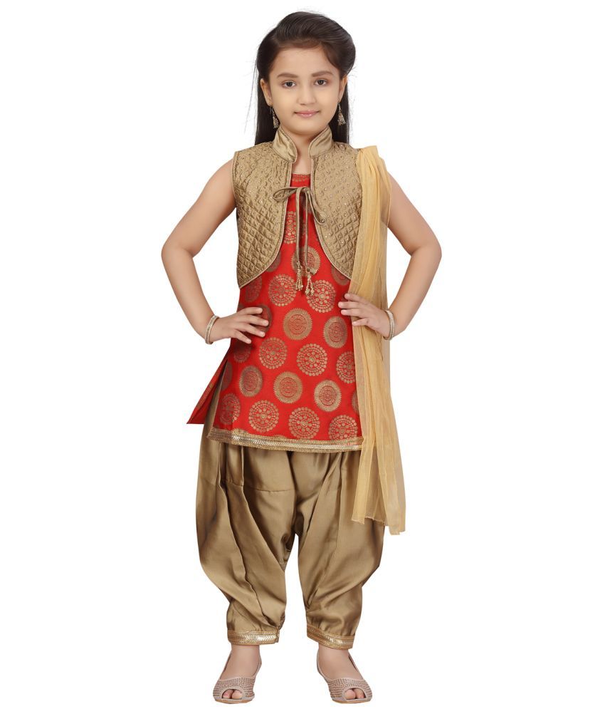     			Aarika Red Silk Girls Salwar Kameez Set ( Pack of 1 )