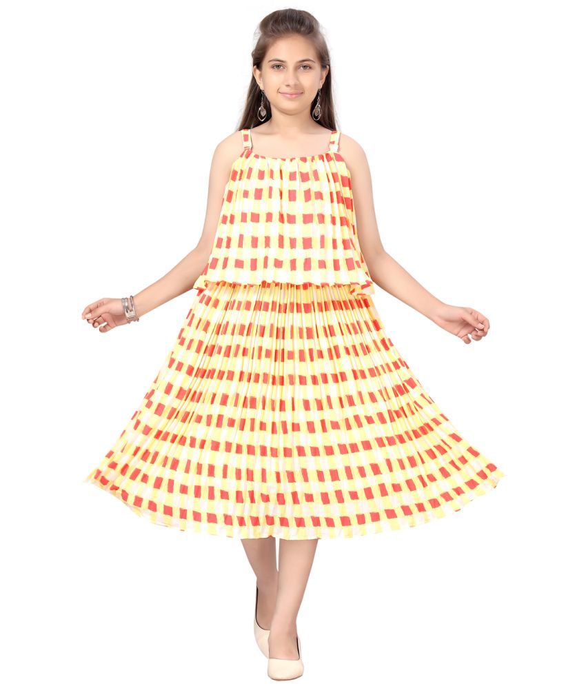     			Aarika Yellow Georgette Girls Fit And Flare Dress ( Pack of 1 )