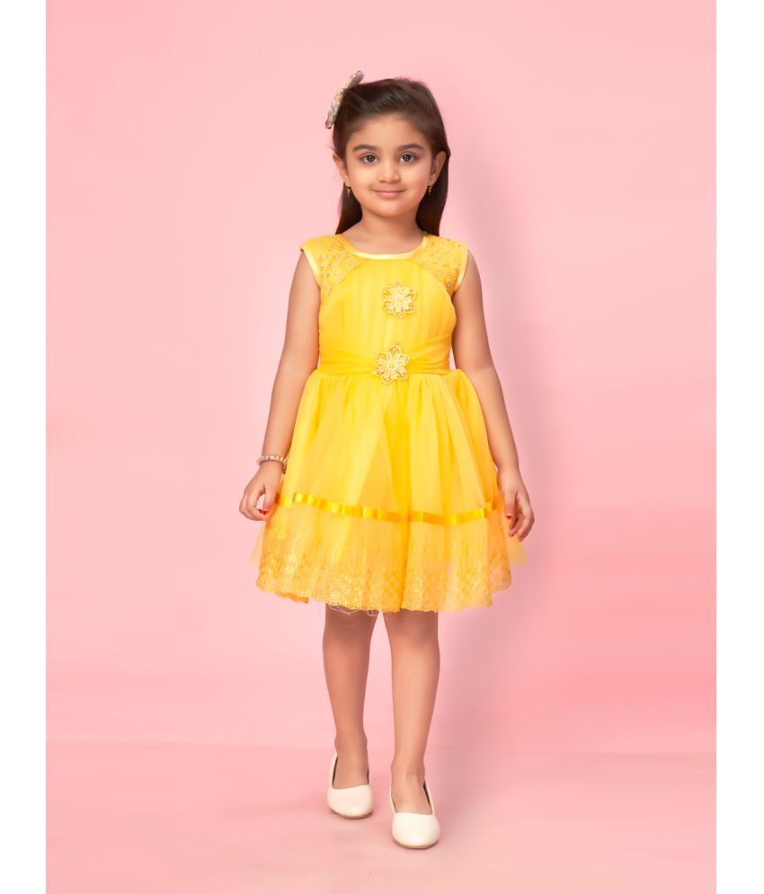     			Aarika Yellow Net Girls Fit And Flare Dress ( Pack of 1 )