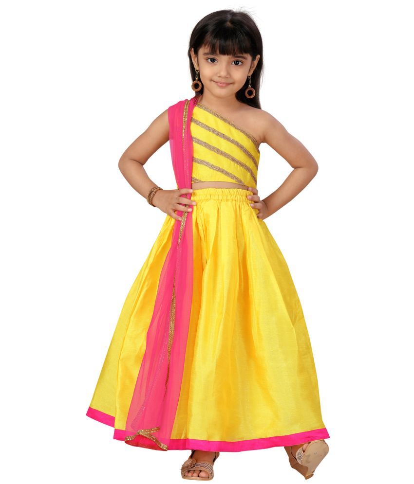     			Aarika Yellow Silk Girls Lehenga Choli Set ( Pack of 1 )