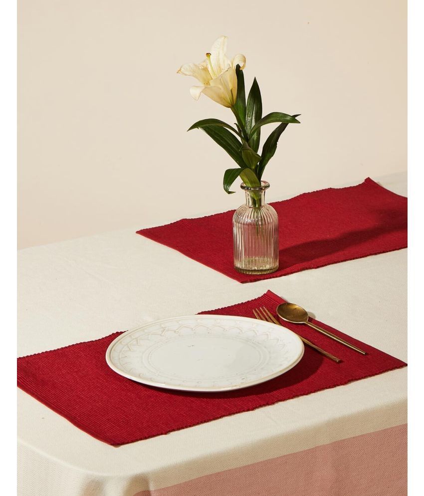     			BBM Striped Cotton 4 Seater Rectangle Table Cover & Table Mats ( 48 x 33 ) cm Pack of 4 Red